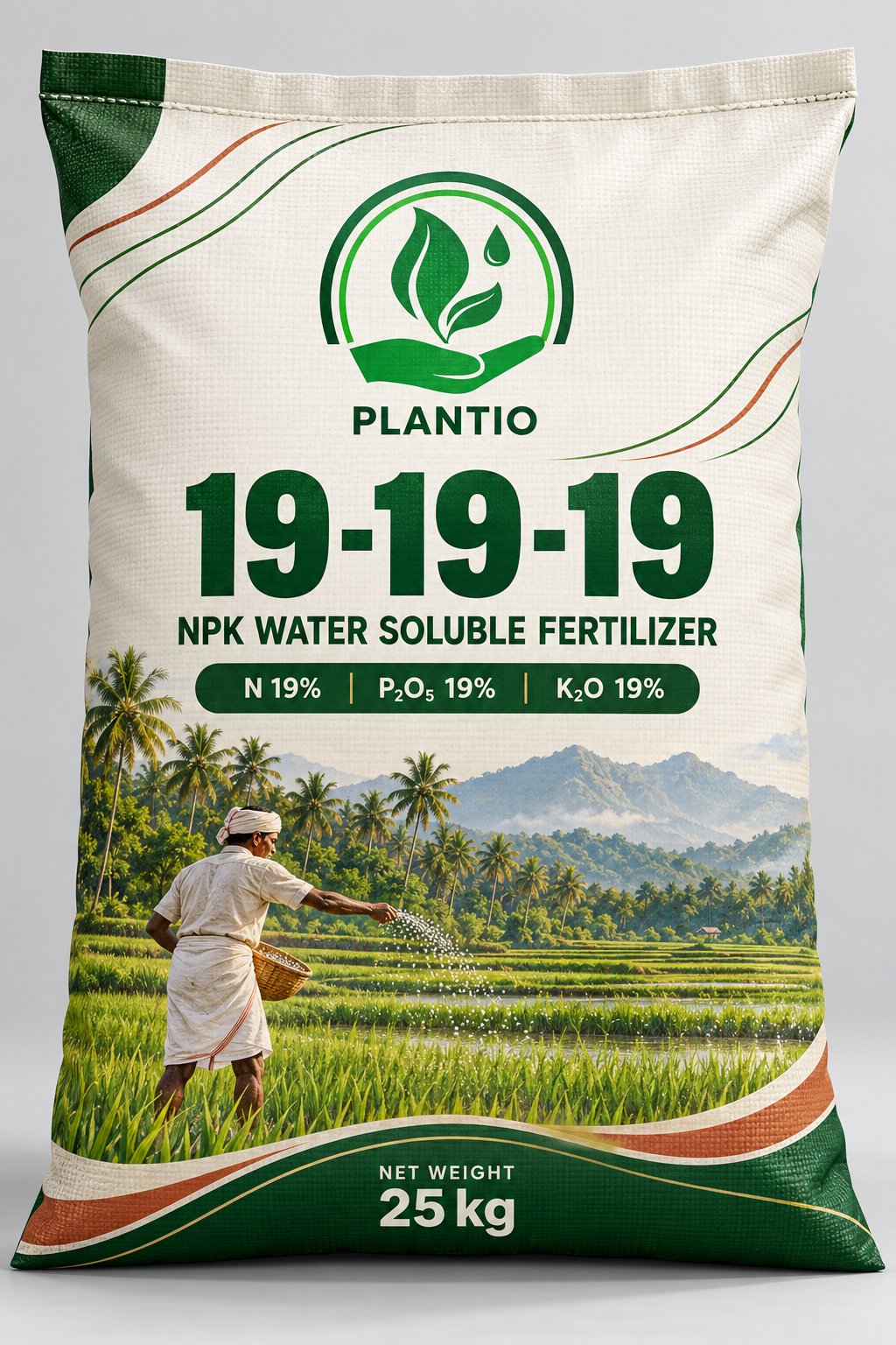 Original Plantio 19–19–19 water-soluble fertilizer bag with Kerala artwork, 25 kg